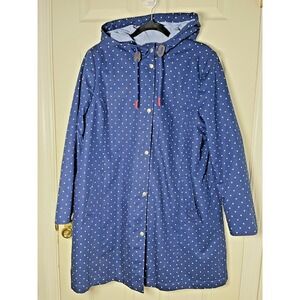 Talbots Navy White Polka Dot Raincoat Sz 16 Classic Nautical Coastal Preppy NWOT